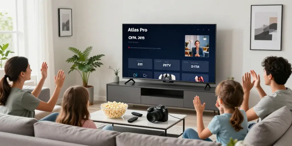 Expérience de divertissement à domicile avec atlas pro ontv dans un salon moderne